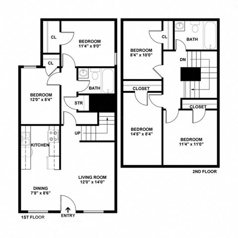 two floor plan of a house with bedrooms and a living room